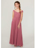 Off Shoulder Rosewood Pleated Chiffon Sweet Junior Bridesmaid Dress